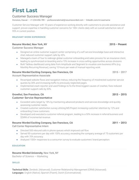 Customer Relationship Manager Resume Examples For 2025 Resume Worded