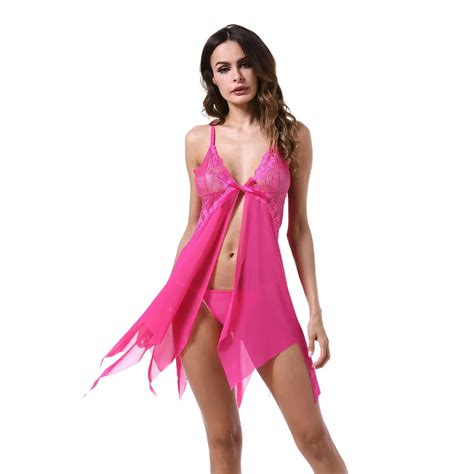 Women Sexy Chemises Gartered Lingerie Transparent Babydolls Hot Pink Lace Cups Nightgowns Erotic