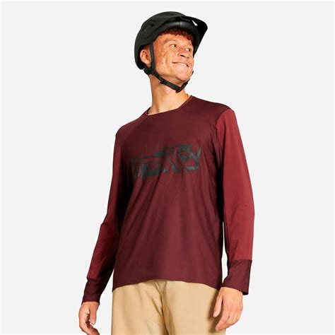 long sleeved mountain biking jersey expl  burgundy decathlon