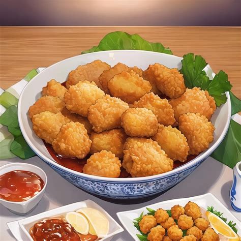 Premium AI Image | Delicious Fried Chicken Nuggets with Dipping Sauces