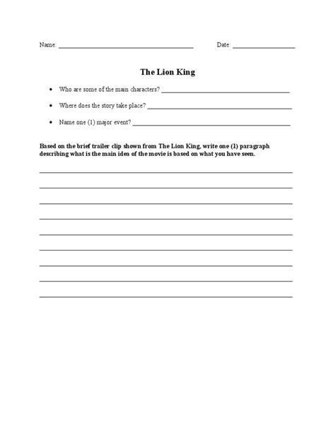 Lion King Worksheet Pdf Worksheets Library