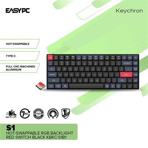 EasyPC Keychron S1 Hot Swappable RGB Backlight Red Blue Brown Switch Black Mechanical