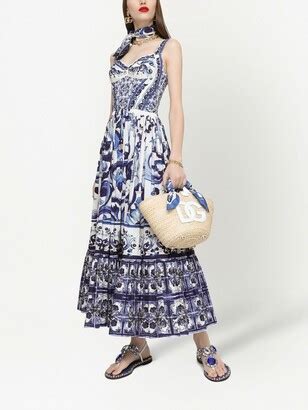 Dolce Gabbana Banana Leaf Print Tie Neck Chiffon Dress Shopstyle