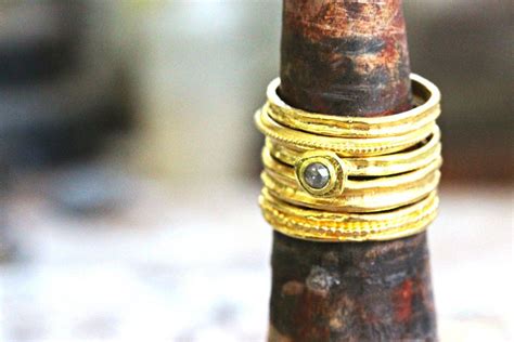 unique gold ring set bridal set solid gold ring set rough etsy