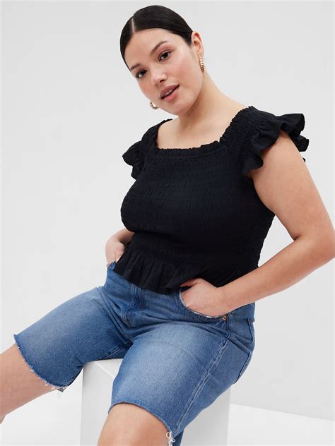 Cropped Ruffle Sleeve Smocked Peplum Top Gap