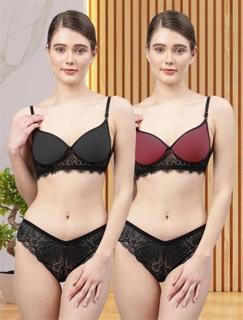Buy In Curve Women S Black Maroon Net Bra Panty Set For Lingerie Set Undergarments Nightwear Hot
