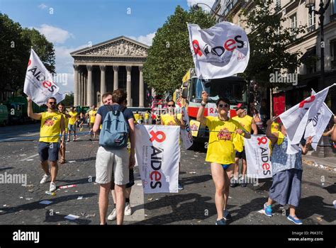 Paris France Medium Crowd People French AIDS Activists Demonstrating At Annual Paris Gay