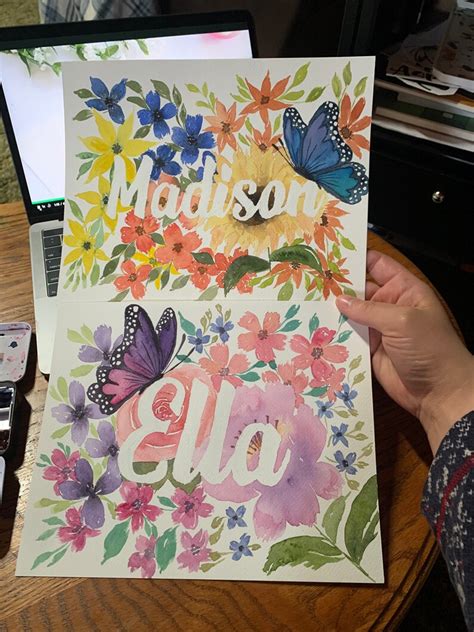 Custom Floral Watercolor Name Painting | Etsy