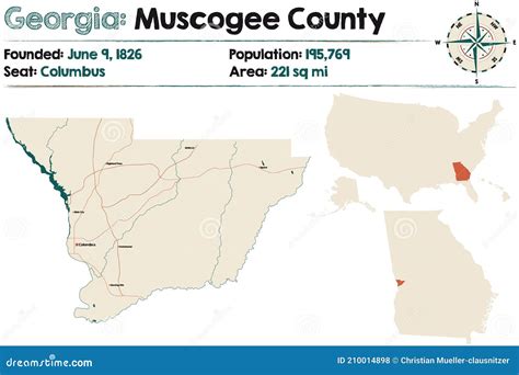 Map of Muscogee County in Georgia Stock Vector - Illustration of ...