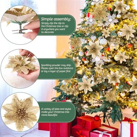 Buying Guide Zeyune 48 Pcs Christmas Flowers Glitter Poinsettia