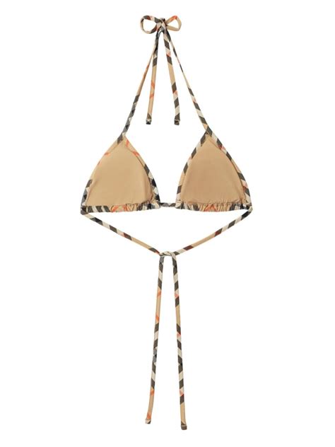 Burberry Check Pattern Bikini Top Neutrals FARFETCH