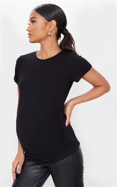 Maternity Black Basic Crew Neck Fitted T Shirt Maternity