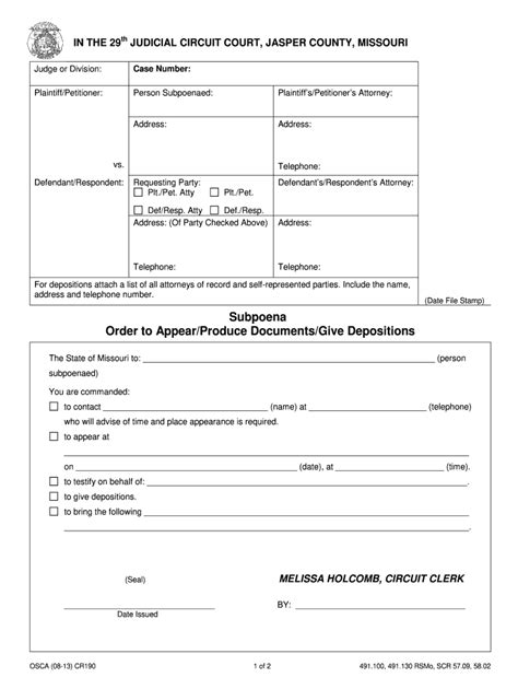 Missouri Court S Subpoena 2013 2025 Form Fill Out And Sign Printable