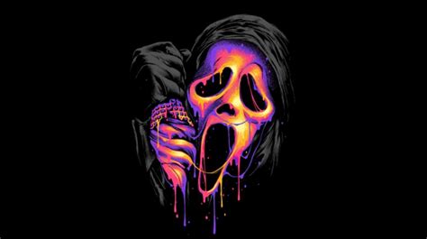 Vibrant Neon Scream Mask Art - backiee