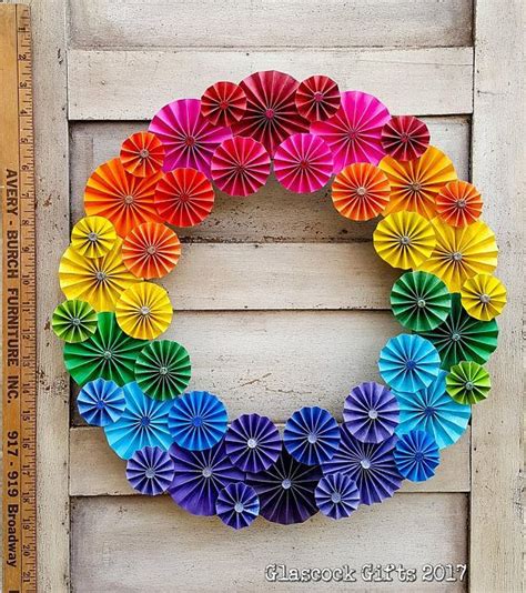 16 Rainbow Themed Folded Paper Wreath Embellished With Colored Gems