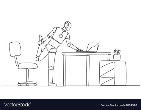 Single Continuous Line Drawing Robot Standing Vector Image