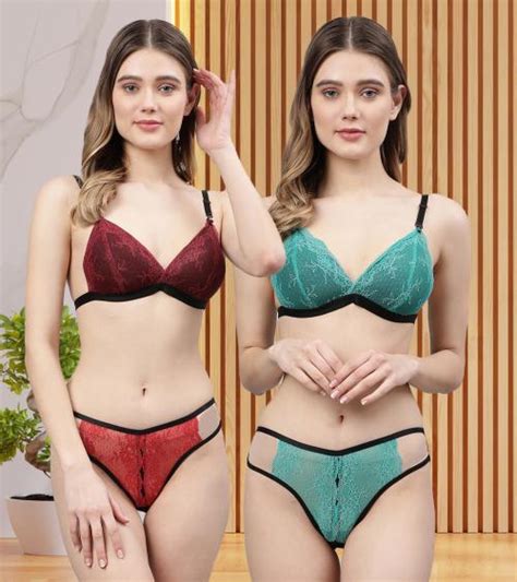 Buy In Curve Women S Maroon Green Net Bra Panty Set For Lingerie Set Undergarments Nightwear Hot