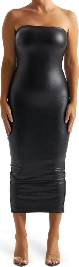 Naked Wardrobe Faux Leather Strapless Dress Shopstyle