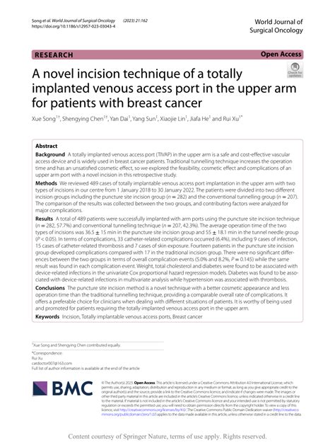 Pdf A Novel Incision Technique Of A Totally Implanted Venous Access