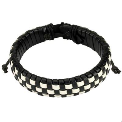 Pulsera De Piel Ajustable Dise O Trenza Negro Blanco Estiloss