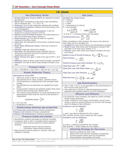 Gases Cheat Sheet Pdf