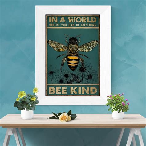 Retro Vintage Wall Art, Bee Kind Poster, Positive Inspirational Quotes, Vintage Style Poster ...