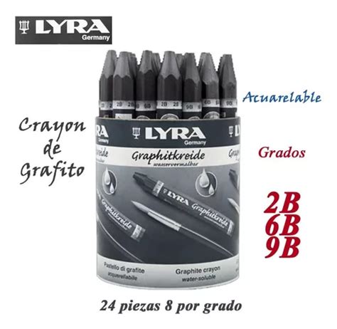 Crayon De Grafito Acuarelable Lyra 2b 6b 9b Bote 24 Piezas Meses Sin