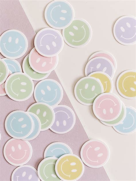 Pack of 5 Smiley Face Stickers Small Pastel Sticker - Etsy