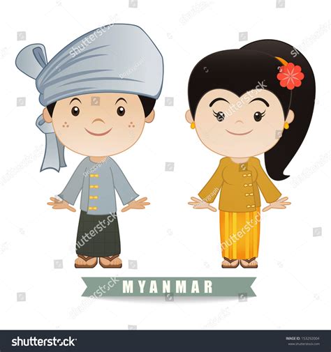 myanmar traditional costume illustration vector stock vector