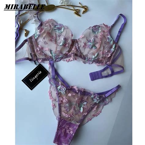 MIRABELLE Lingerie Er Tica Sexy Floral Para Mulheres Conjunto De Pe As Bordado Transparente