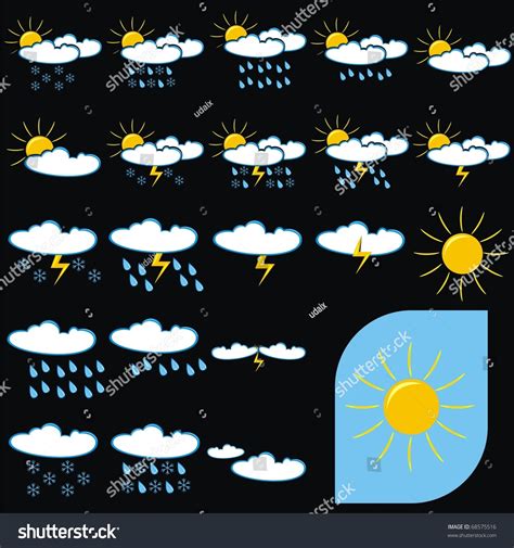 Set Weather Icons Sunny Rainy Cloudy Stock Illustration