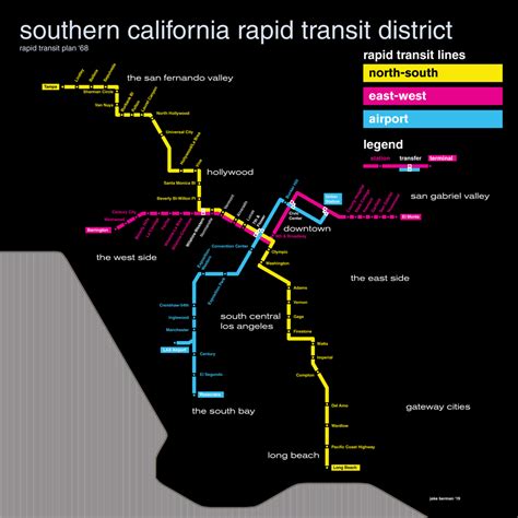 Los Angeles planned subway system map, 1968 – 53 Studio