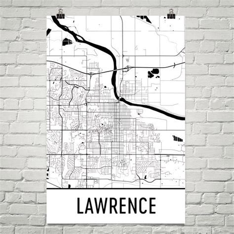 Lawrence KS Street Map Poster - Wall Print by Modern Map Art