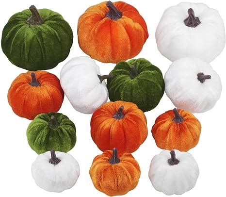 Amazon Winlyn 13 Pcs Assorted Mini Velvet Pumpkins Green Orange