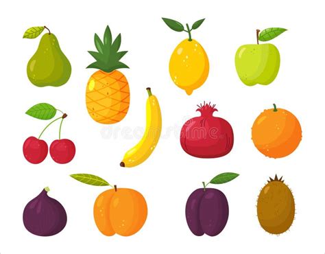 Set Of Juicy Fruits And Vegetables In Cartoon Style Healthy Lifestyle