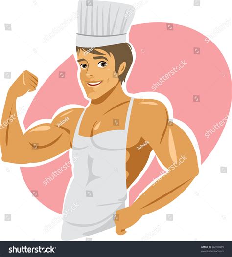 Naked Muscular Cook Wearing Apron Stock Vector Royalty Free 76099819