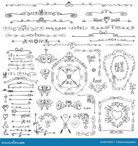 Doodles Sketched Borderframedecor Elementlove Stock Vector