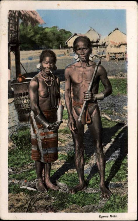 Ethnography Natives Saigon Vietnam Smoking Semi Nude Woman Tinted RPPC Asia Middle East