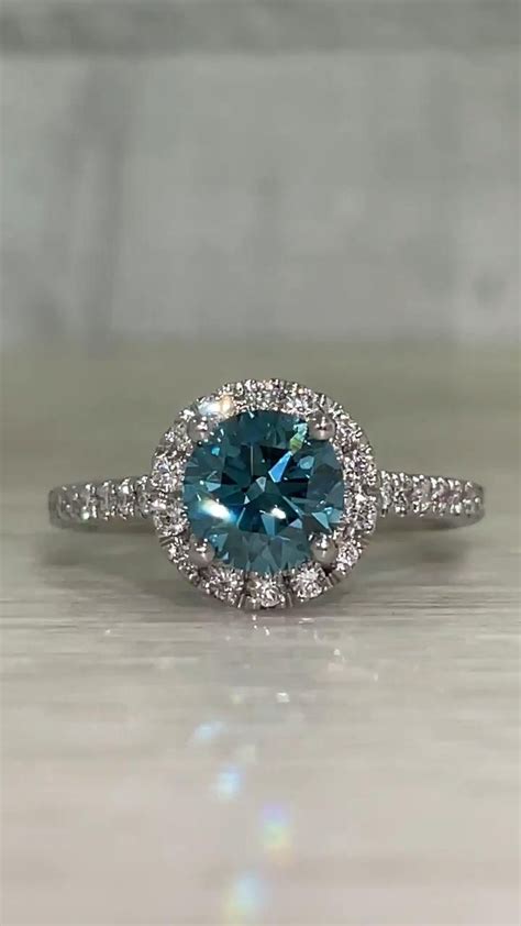 BLUE DIAMOND HALO ENGAGEMENT RING [Video] | Wedding accessories jewelry ...