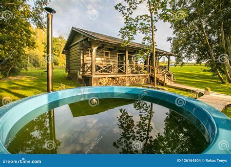 Wooden Hot Tube Surrounded By Nature Stock Photo Image Of House Rest