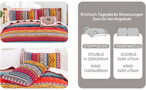 WONGS BEDDING Tagesdecke 220x240 Bettüberwurf Boho Decke Steppdecke 3