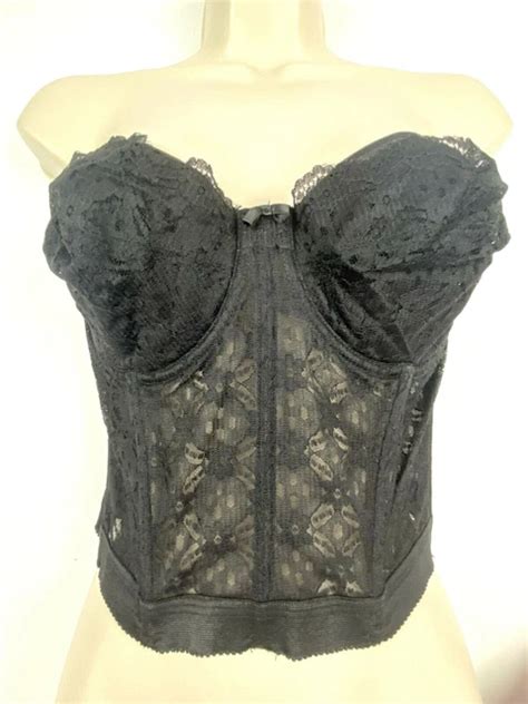 True Vintage Black Lacey Corset Bustier Lingerie Bra S S C Pin Up