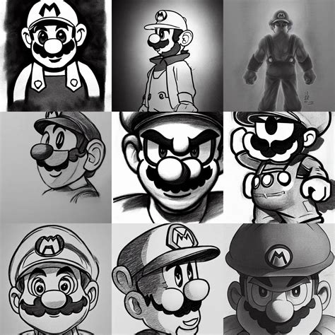 Epic Pencil Sketch Of Super Mario Imposing Figure Stable Diffusion