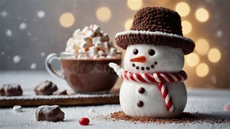 A Cute Snowman Shaped Hot Chocolate Stock Photo Image Of Background Blue 351686796