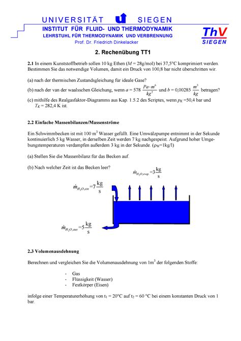 Übungen Technische Thermodynamik ThV SIEGEN UNIVERSITÄT SIEGEN