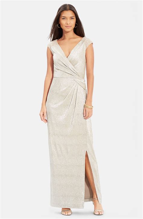 Lauren Ralph Lauren Twist Front Metallic Knit Gown Nordstrom