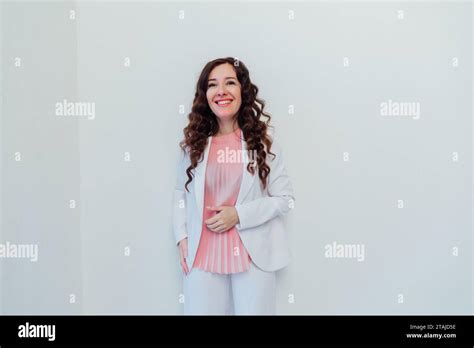 Beautiful Woman Brunette Emotion Portrait On White Background Stock Photo Alamy