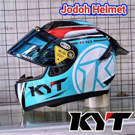 Jual Kyt Helm R Motif Aquamarine Visor Flat Iridium Spoiler Paket