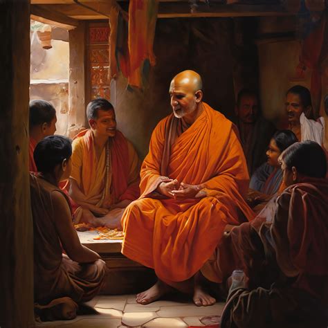 Semi Realistic Painting Of A Bald Monk In An Orange Robe By Nency
