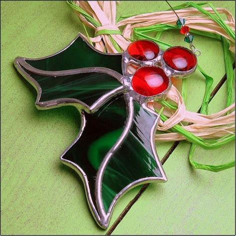 Small Holly Berry 3 D Stained Glass Suncatcher Christmas Tree Etsy